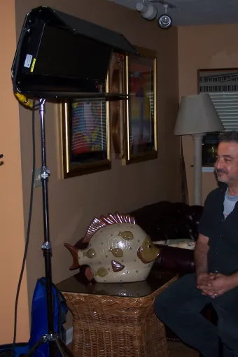 Producer Andy Papadopoules testing lighting